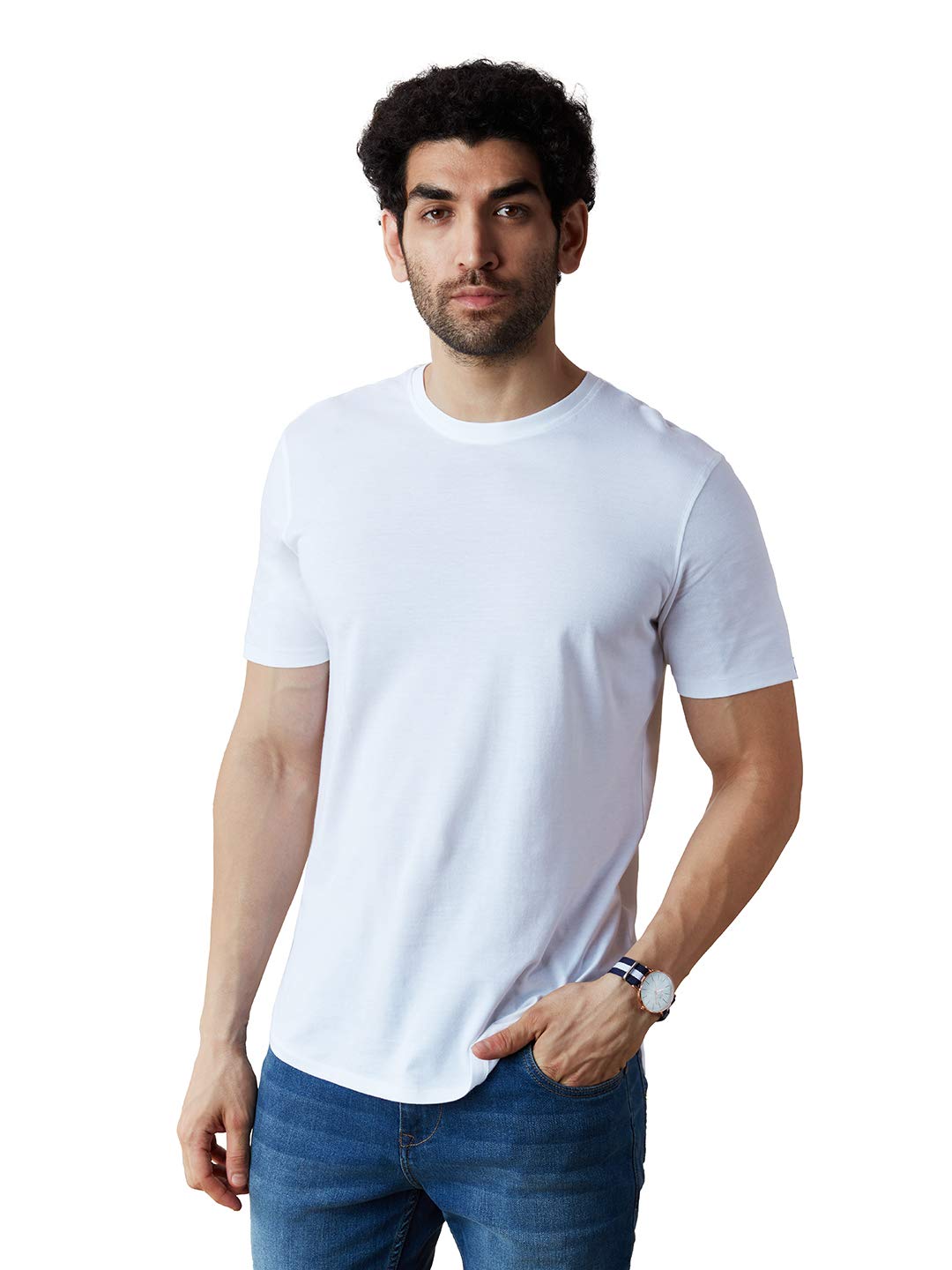 The Souled StoreSupima Mens and Boys Solid Cotton Drop Cut T-Shirts White