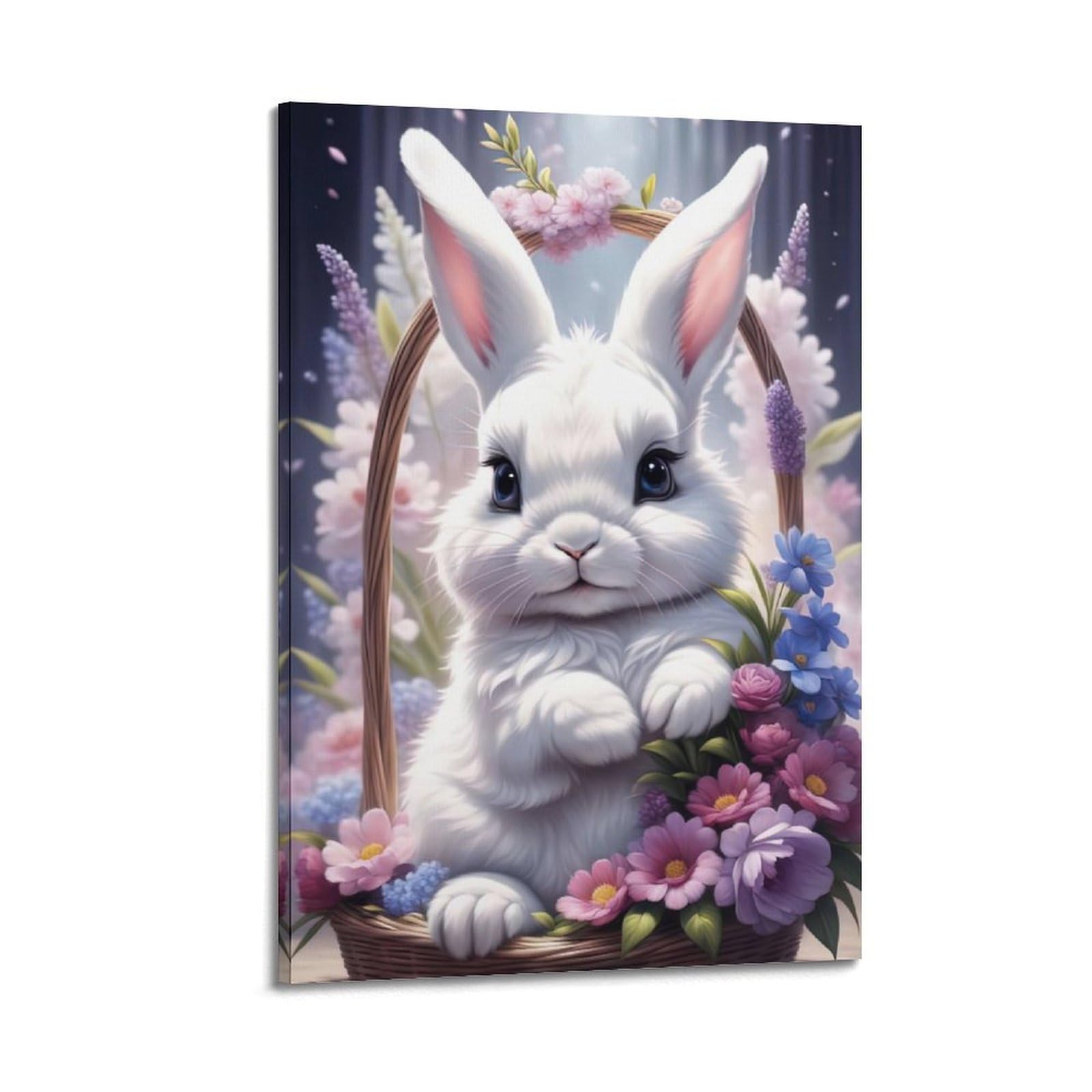 WZKTCL Animal Poster Bunny in The Basket Poster Decorative Painting Canvas Wall Posters And Art Picture Print Modern Family Bedroom Decor Posters 24x36inch(60x90cm)
