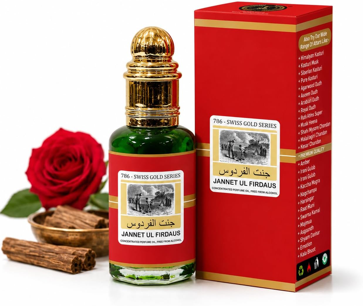 INDRA SUGANDH BHANDAR Luxury Attar For Men Jannat E Firdaus Firdos 12ml Rollon Attar Box Swiss Gold ittar/itra/itar Long Lasting Attar 100% Alcohol Free Pack