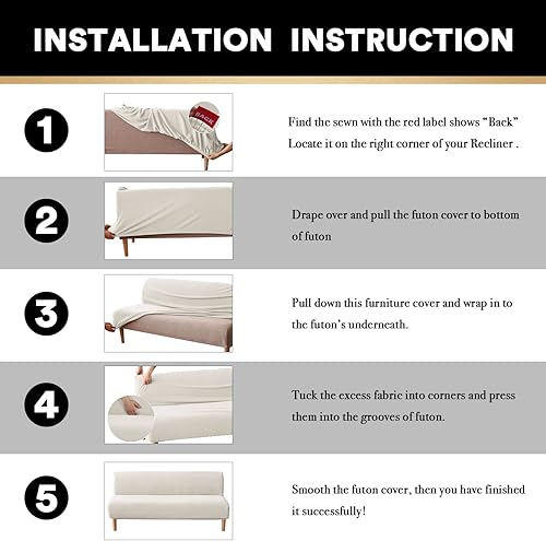 Vista 116 de PrinceDeco Funda elástica para futón sin brazos, funda para futón tamaño matrimonial/queen, funda para sofá futón, funda protectora de muebles