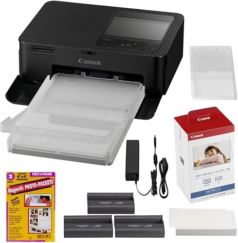 Canon SELPHY CP1500 - Impresora fotográfica compacta (negro) Paquete KP-108IN de tinta y papel de color + kit de limpieza de 5 piezas + paño de