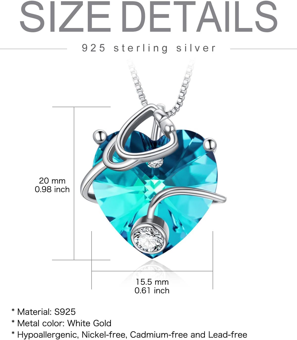 OCJ Nurse Gifts Stethoscope Necklace 925 Sterling Silver Heart Birthstone Jewelry Birthday Graduation Gifts for Nurse Doctor Medical Student