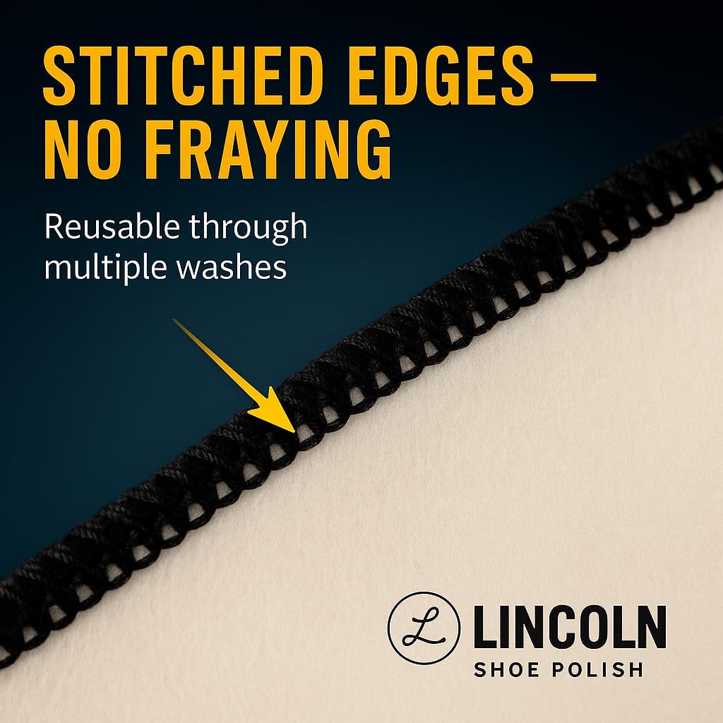 Lincoln Shoe Polish 4-Pack Shoe Shine Cloths – Heavyweight 14×14 Premium Cotton Polish & Buffing Cloth for Shoes, Leather, Boots – Reusable, Stitched Edges for Mirror Finish