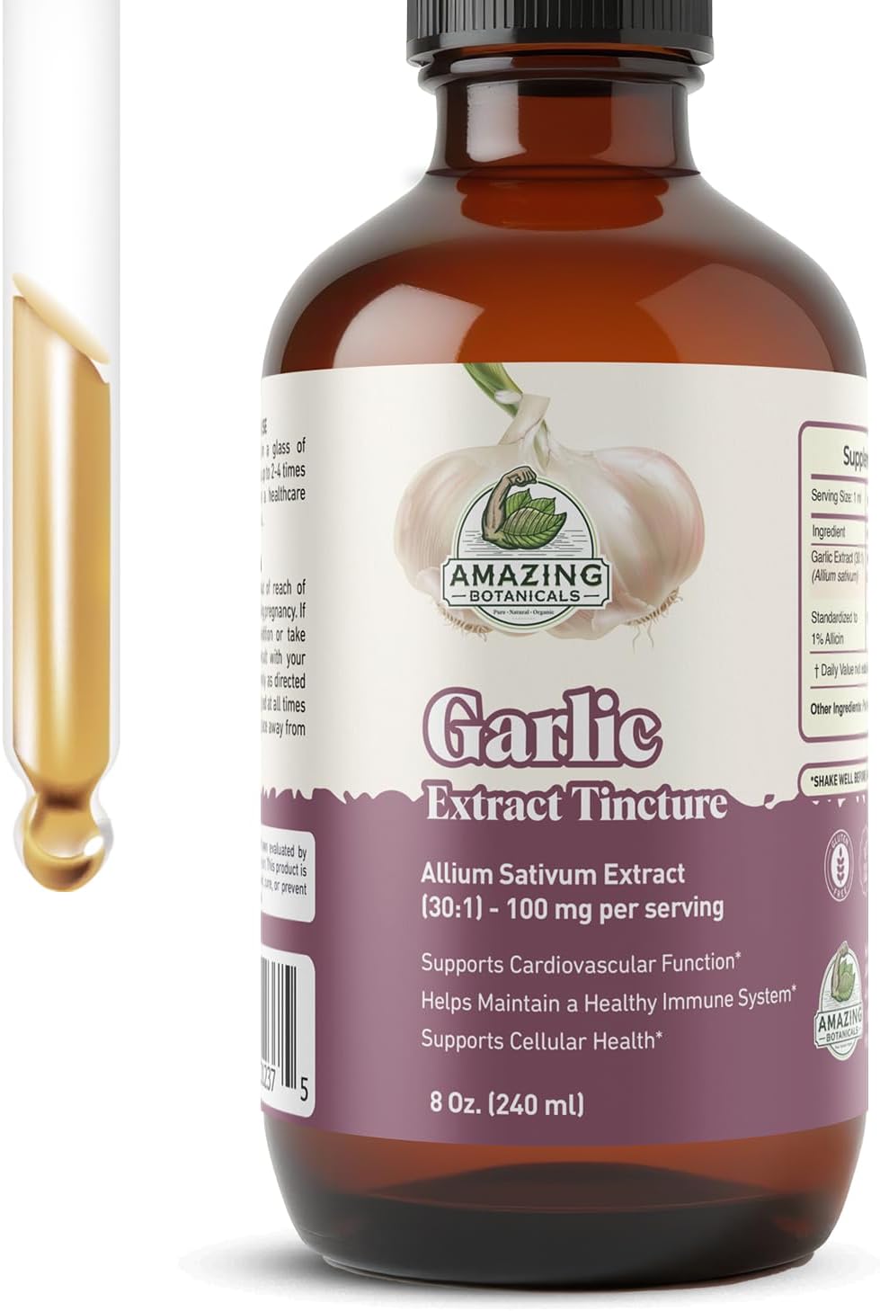 Amazing Botanicals Garlic Tincture – Allium Sativum Herbal Extract – High Potency Liquid Supplement – 240ml/(8oz)
