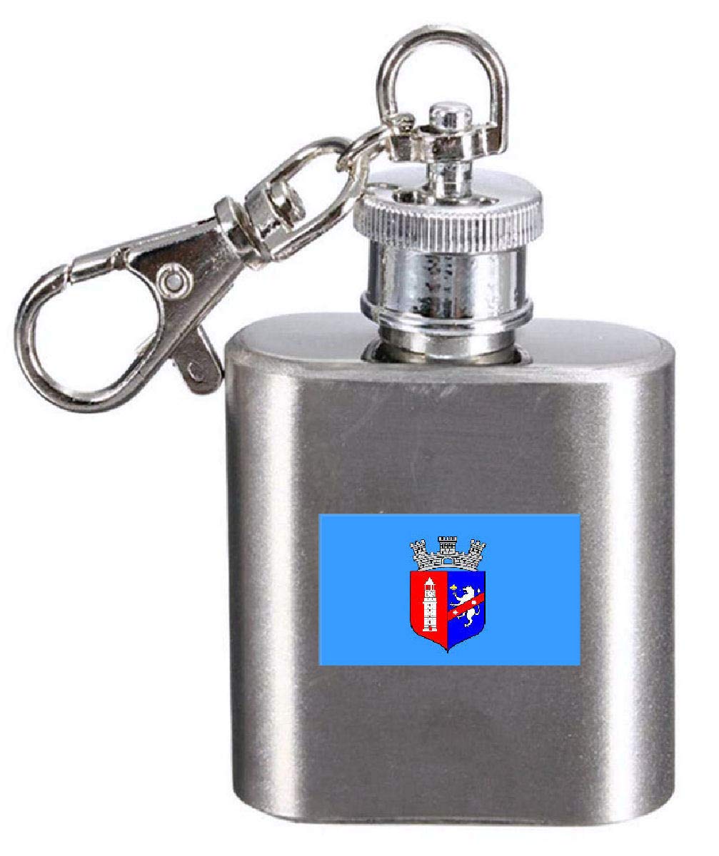 Flasque porte-clés Tirana Albanie : souvenir gravé drapeau de la ville