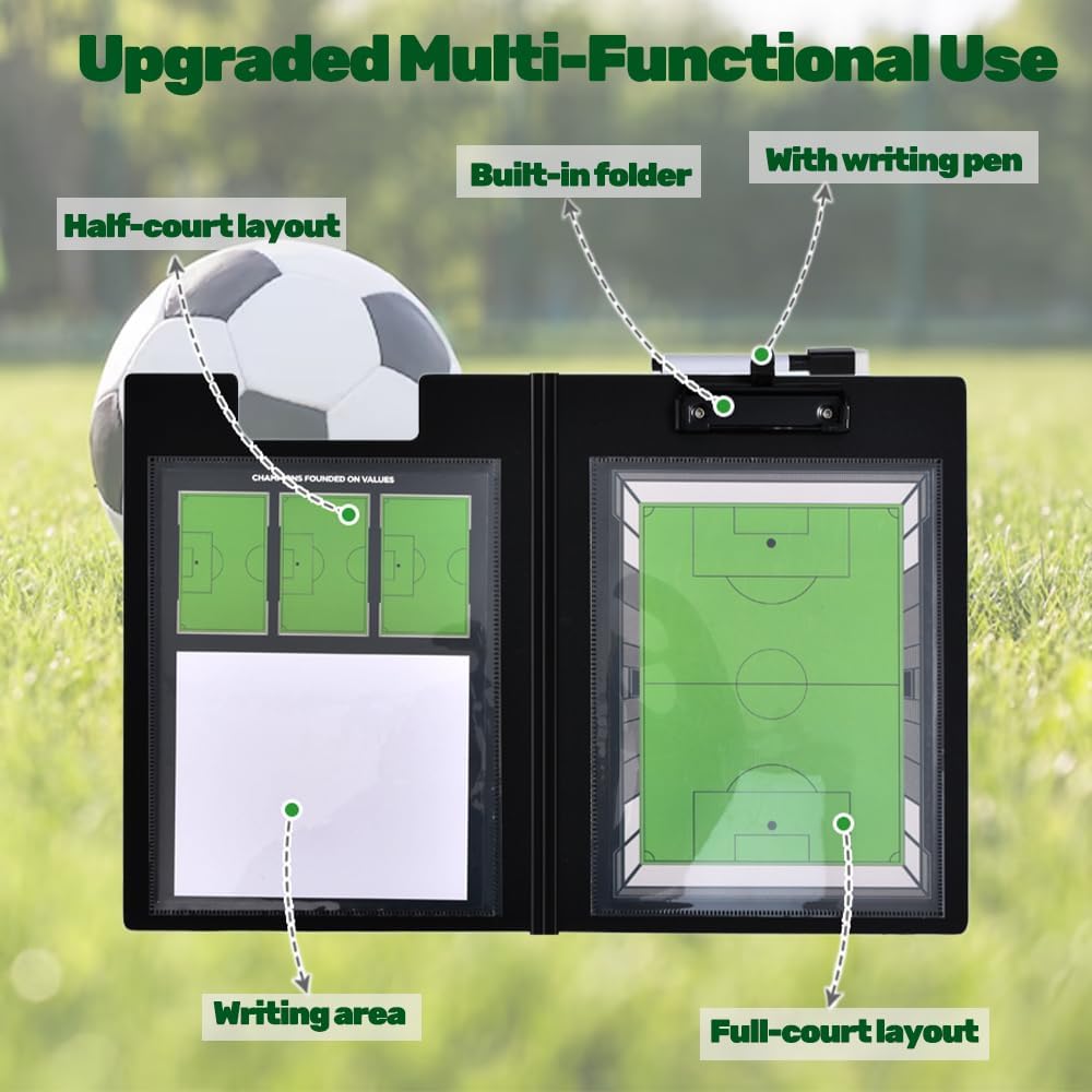 Tableau Tactique de Football - Accessoire Portable - pour entraîneur de Football - Film Tactique - Football - Basketball - Pliable - Magnétique - avec marqueur, Stylo, Gomme