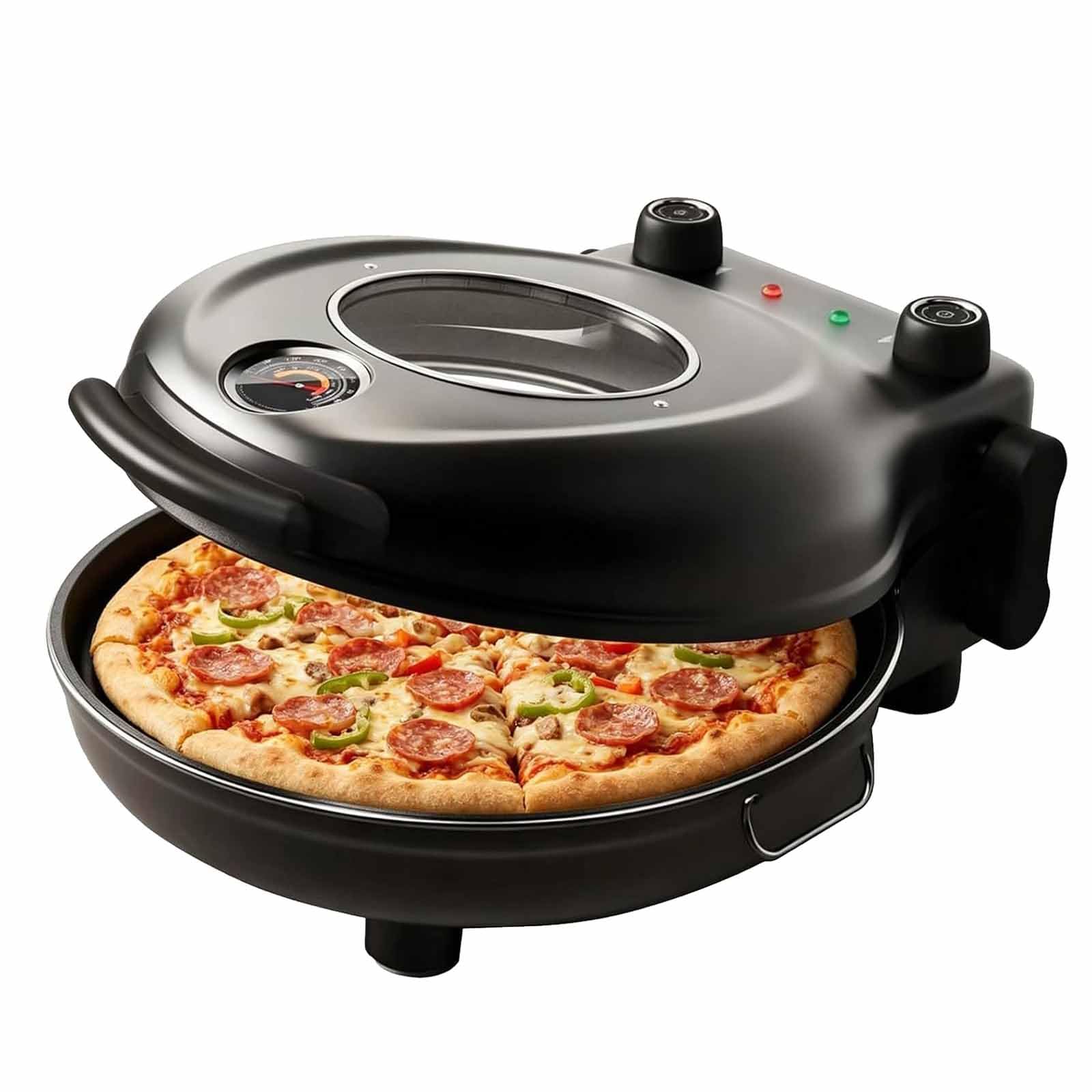 Four à Pizza électrique 1200W, Fabricant de comptoir Compact avec 12 Pouces de Pierre, température réglable 50-420 ° C, fenêtre de visionnage pour Une Cuisson Parfaite à la Pizza