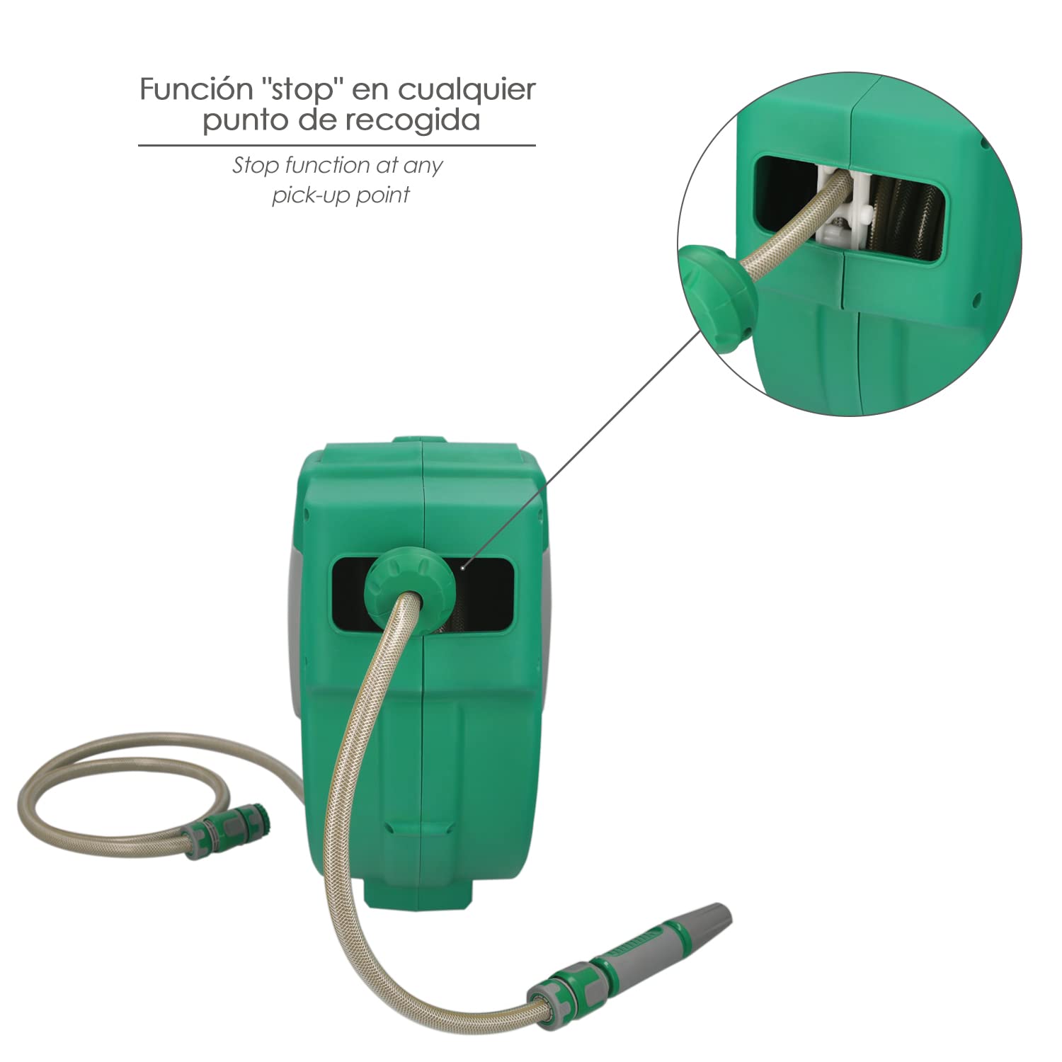 SATURNIA Enrollador Automatico Manguera Para Jardin. Recogedor Manguera Automatico, Porta Mangueras Jardin Manguera De 20 Metros