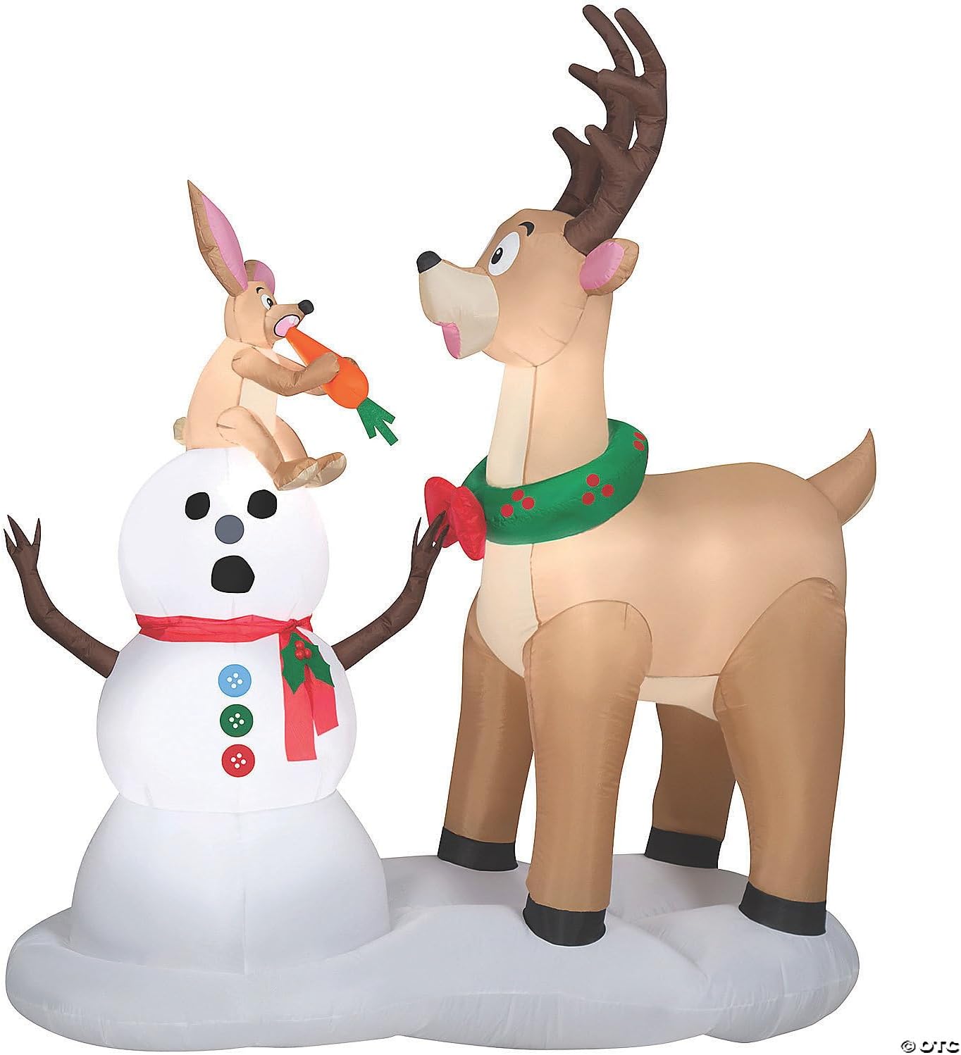 6' Gemmy Airblown Inflatable Surprised Caribou Watching Rabbit Eat A Snowman's Nose Yard Decoration 114026
