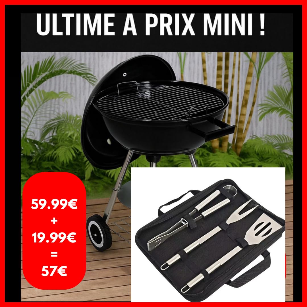 Livona - Set di 3 utensili per barbecue, in acciaio inox, ideale per giardino e campeggio
