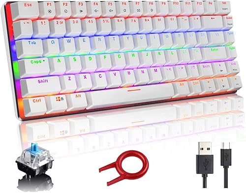 Teclado mecánico para juegos con cable USB de metal mecánico azul teclado para juegos de computadora con retroiluminación LED arcoíris para