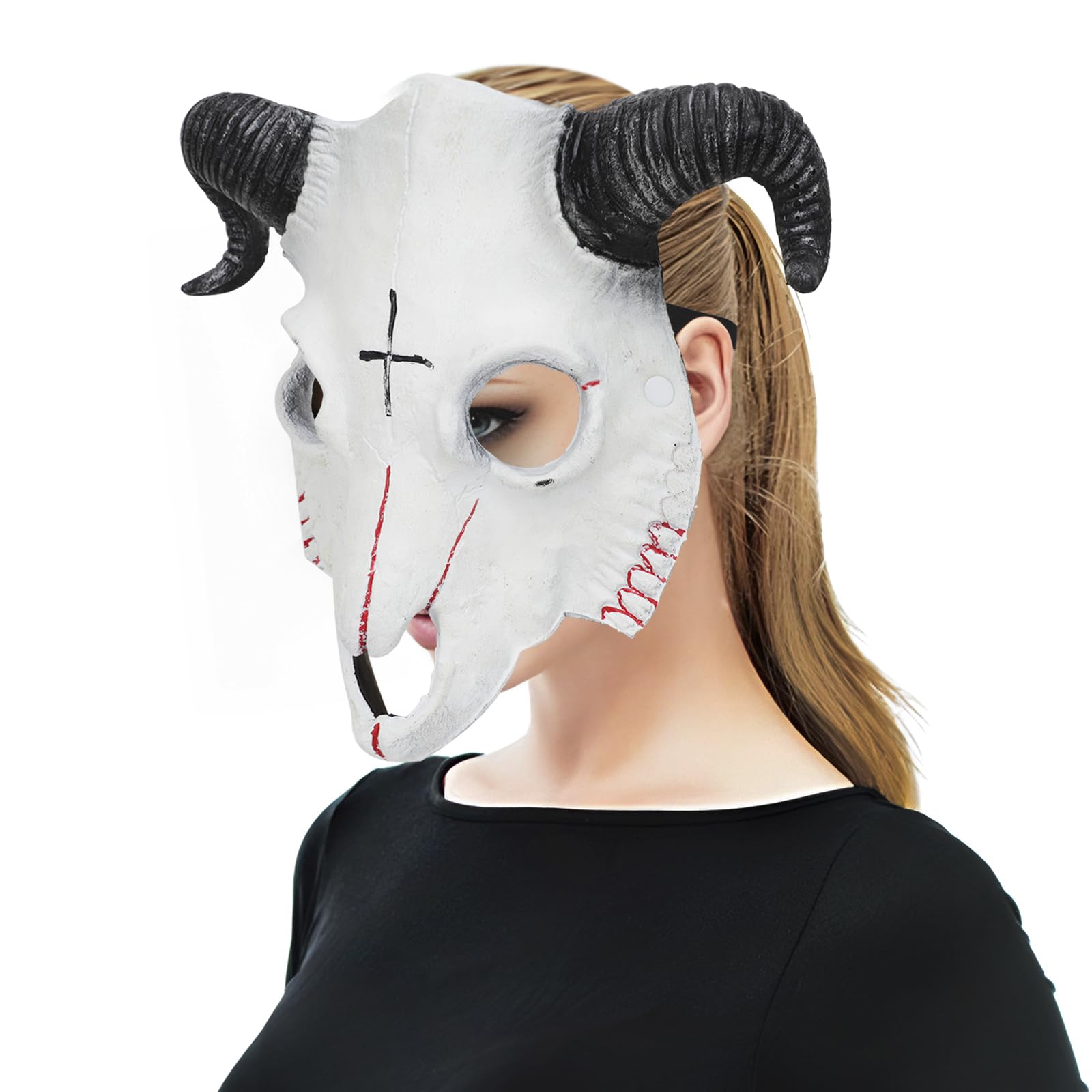 TINAYAUE Unisex Goat Skull Mask Scary Halloween Masks PU Devil Mask for Women Men Lifelike Sheep Horns and Elastic Belt Carnival Animal Theme Party Cosplay Props Stage Performance Costume Accessories - Image 4