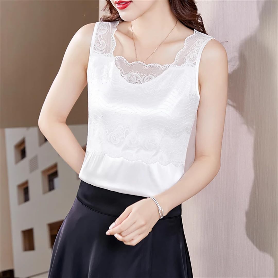 Camicie da donna estive in pizzo di seta senza maniche allentate casual can