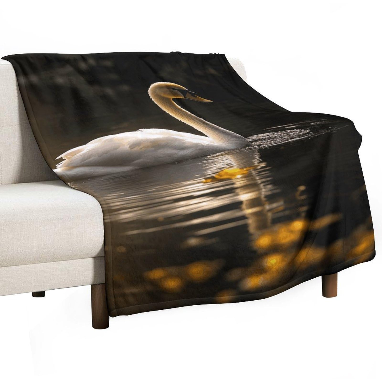 Couverture polaire lit toutes saisons plaid cygne blanc léger et chaud