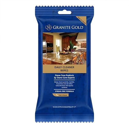 Granite Gold Toallitas limpiadoras diarias sin rayas para granito mármol travertino cuarzo encimeras de piedra natural y pisos 24 unidades