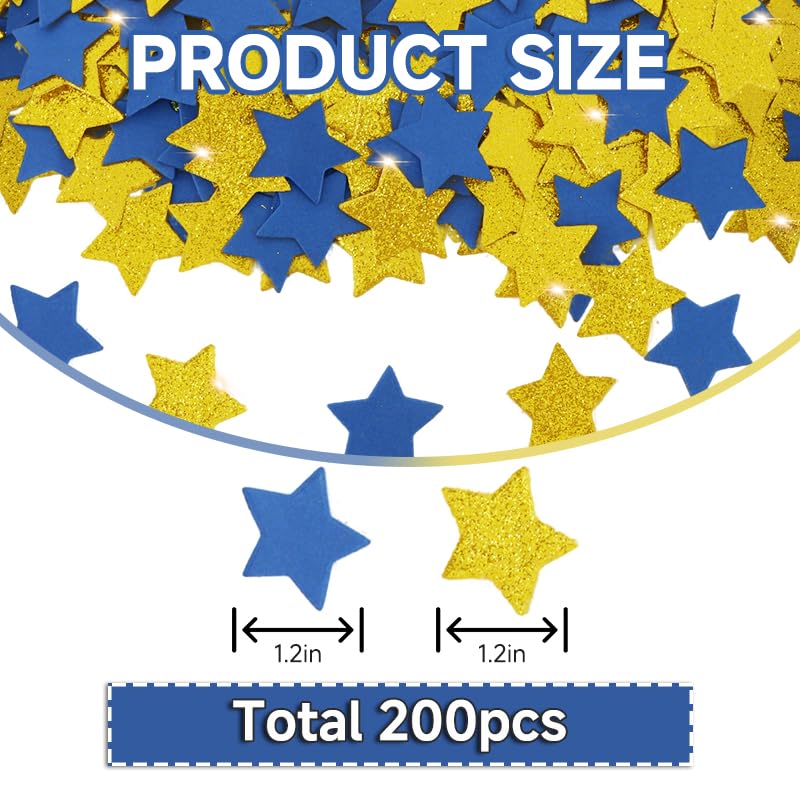 Image of 200Pcs Glitter Blue Gold Stars Confetti,Shiny Paper Table Confetti for Birthday Halloween Bachelorette Wedding Baby Shower Graduation Party Decorations Supplies