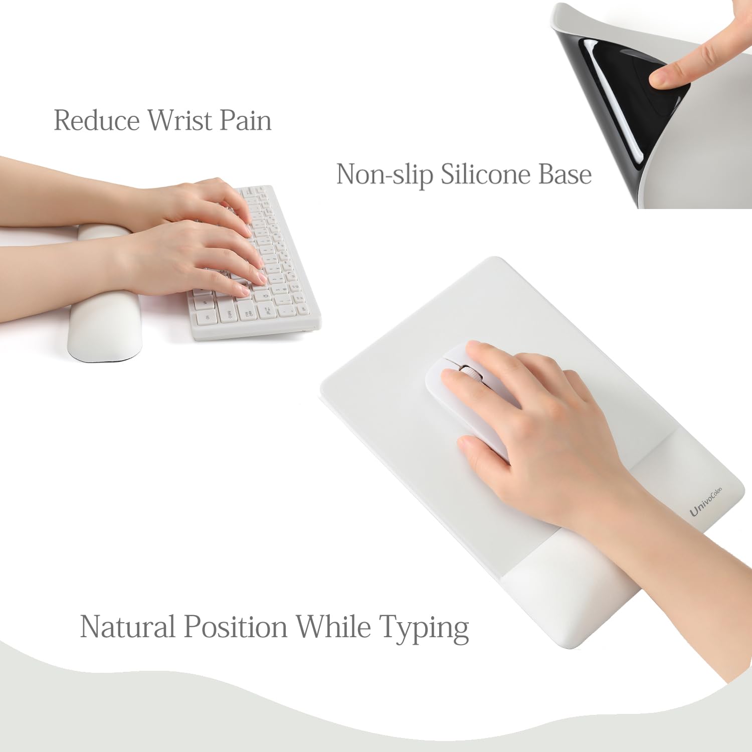 Univo Colors Set di tappetini per mouse con poggiapolsi, materiale PU di alta qualità, design ergonomico, riduce l'affaticamento, supporta il funzionamento a lungo termine, cuscino in memory foam