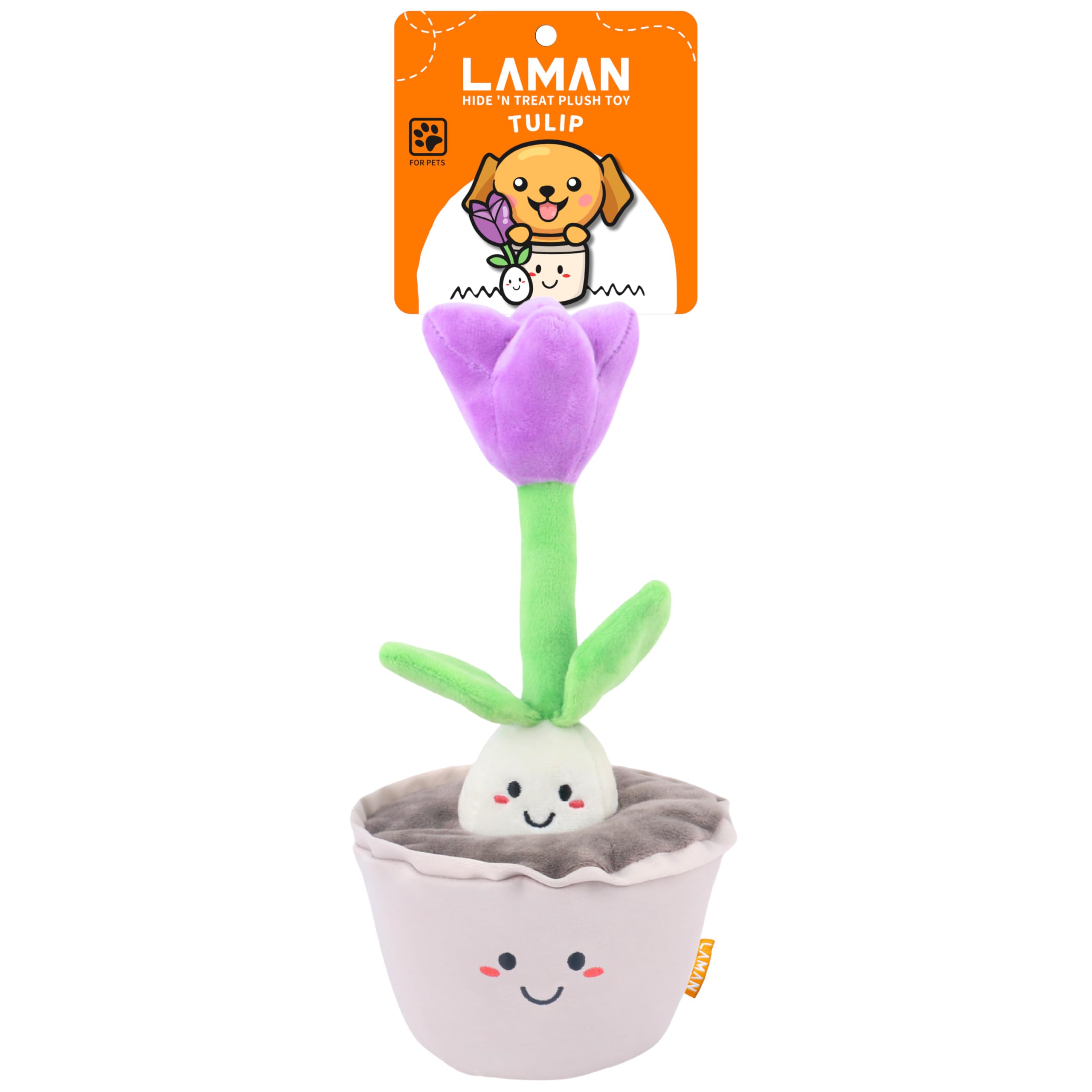 LAMAN Hide 'N Treat Tulip Plush - Interactive Dog Puzzle Toy, Squeaky & Crinkle Treat Dispensing Dog Toy for Fun Enrichment - Ideal for Small, Medium, Large Dogs & (Tulip)
