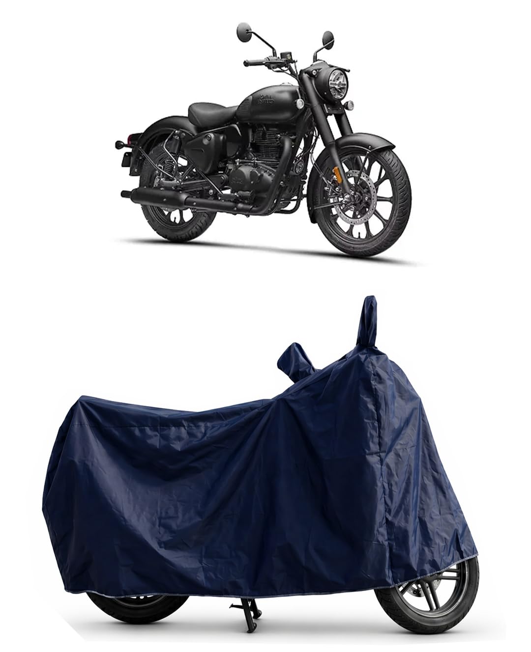 Shield Heavy Duty Bike Cover for Royal Enfield Classic 350 | All-Season, Tear-Proof Fabric | with Side Mirror Pocket & Buckle Belt | Royal Enfield Classic 350 Bike Cover (Blue)-image-20