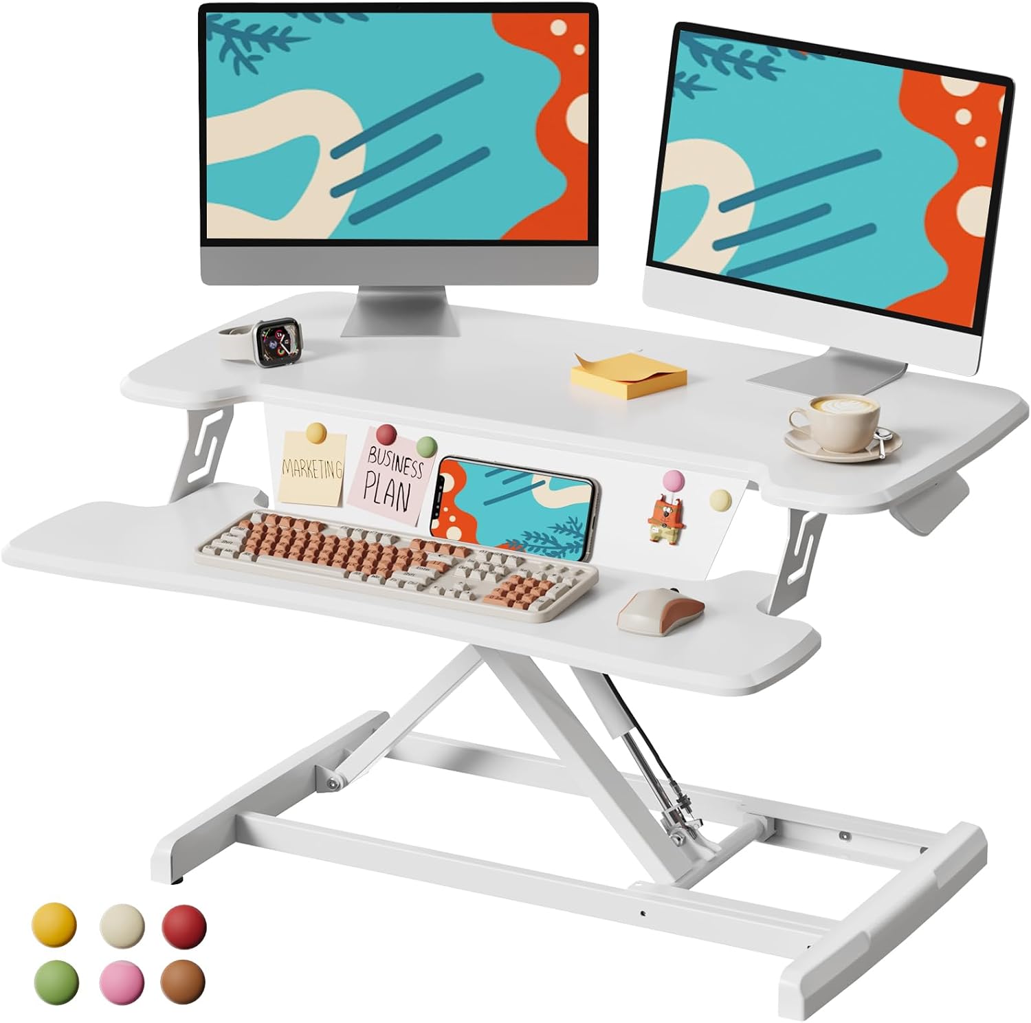 JOY worker Standing Desk Converter, 32" Height Adjustable Sit Stand Up Desk Riser with Keyboard Tray & 6 Fridge Magnets, Desktop Workstation Riser for Home Office Computer Laptop, White