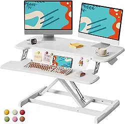 JOY worker Conversor de mesa em pé, suporte de mesa ajustável de 81 cm de altura com bandeja de teclado e 6 ímãs de geladeira, elevador de estação de trabalho de mesa para computador e laptop, branco