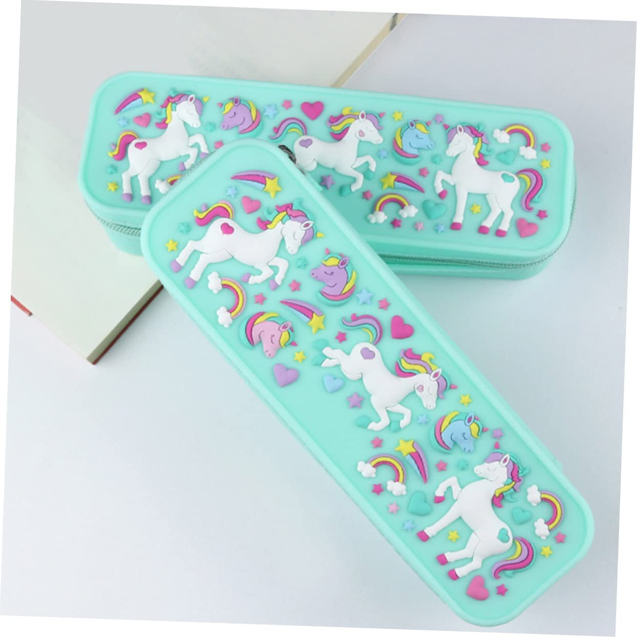 NUOBESTY 2pièces Trousse à Crayons Licorne Silicone Trousse Multifonctionnelle Étanche pour Filles Et Garçons Rangement Pratique pour Fournitures Scolaires Et Accessoires