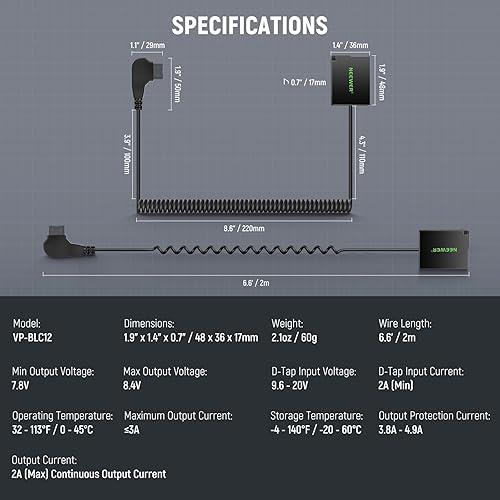 Miniatura 78 de NEEWER D Tap to NP-F550 Batería ficticia con cable para batería de montaje en V, fuente de alimentación estable para RGB660 RGB1200 RGB168 BH20B Luz