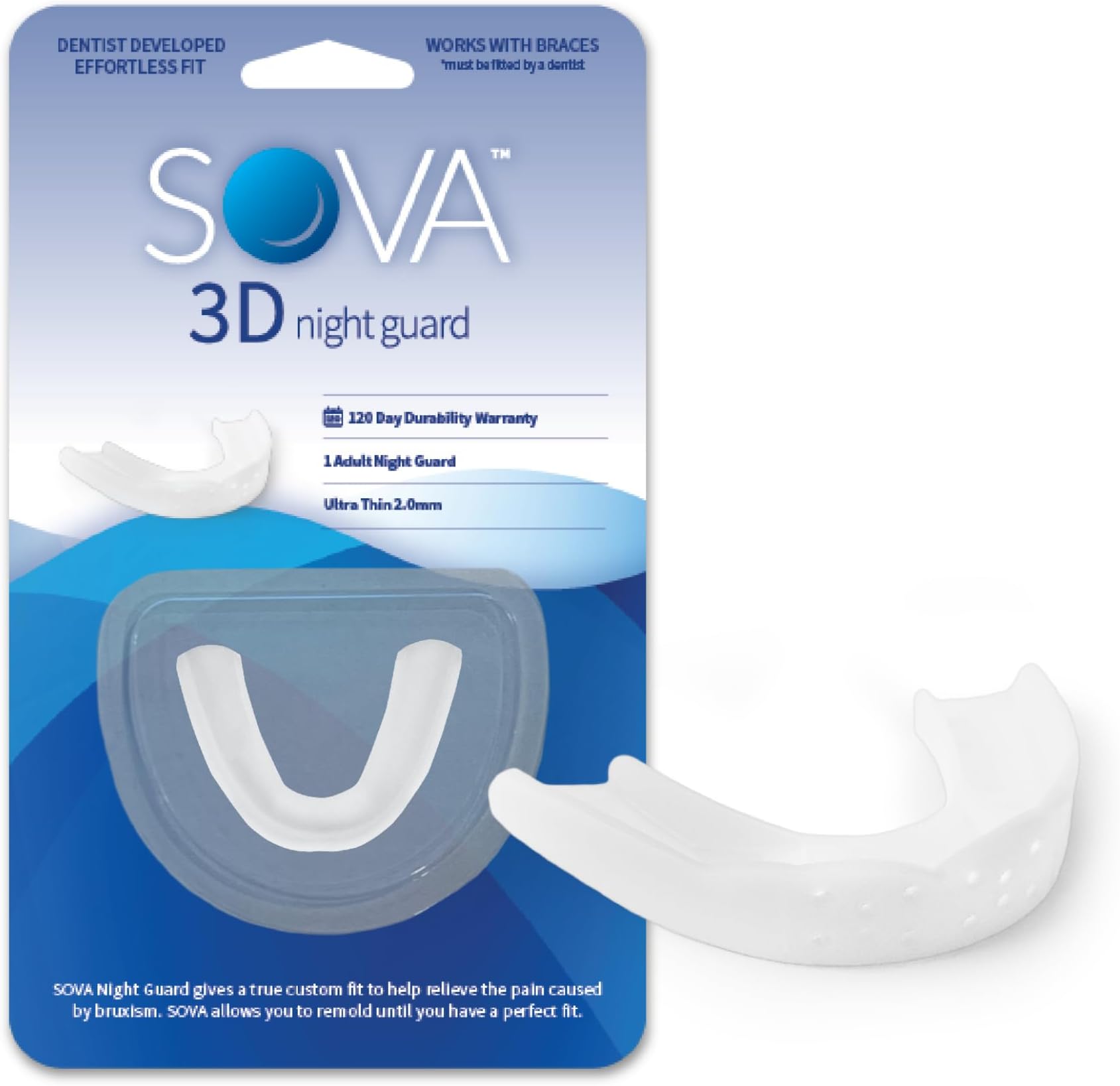Sova 1.6mm Mouth Guard for Clenching and Grinding Teeth at Night, Custom-Fit Sleep Night Guard Only