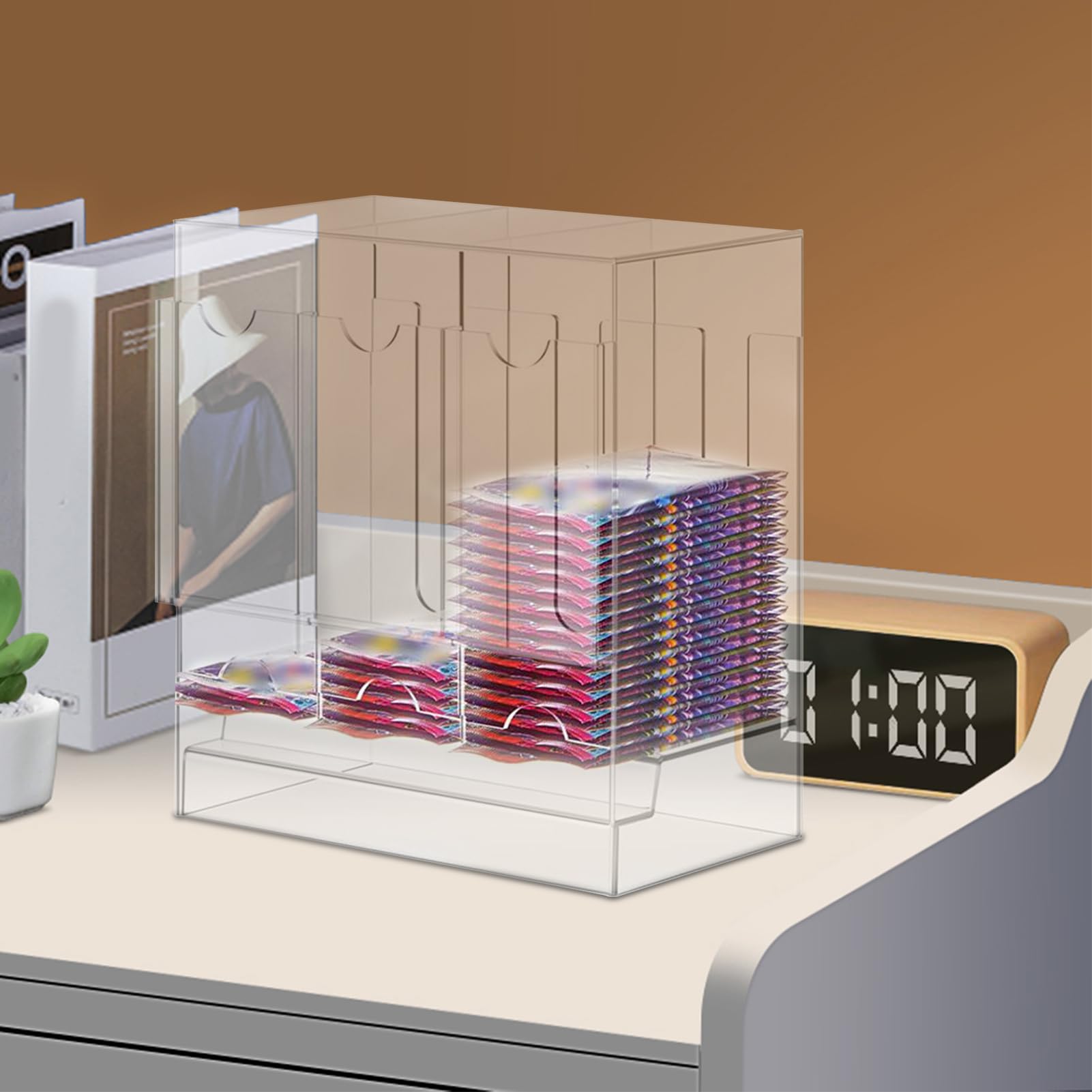 Dispenser Per Carte Collezionabili In Acrilico – 3 Scomparti Trasparenti, 22.2x12.7x24 Cm, Per Giochi, Sport E Collezionismo