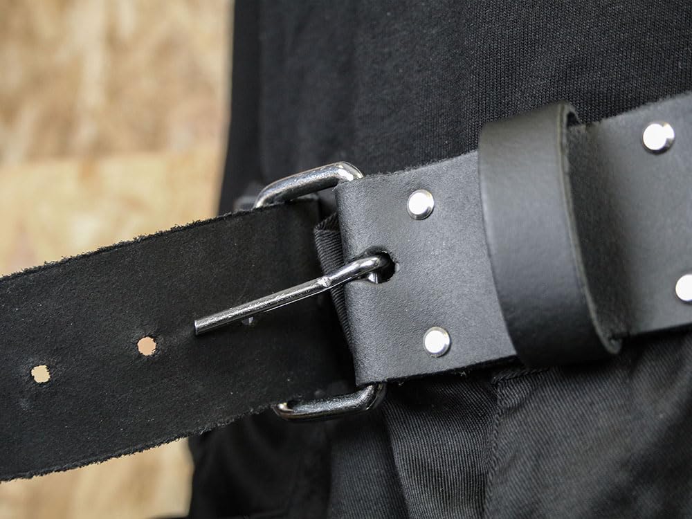 Faithfull Heavy-Duty Black Leather Belt (for Tool Holders) Waist 34-44in, Black/Blue - Image 4