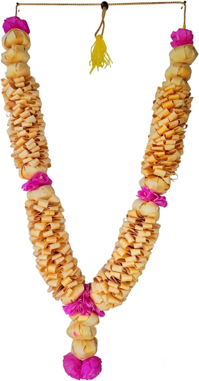 Sandalwood Processed Photo Frame Mala | Chandan Scented Wooden Chaal | Wooden Garland | Traditional Mala for God, Ancestors and Pitra, Pooja Room (18 Inch/45cm) (2 Ghar)