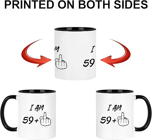 Miniatura 7 de YHRJWN - Regalos de cumpleaños número 60 para hombres y mujeres, taza de café con el dedo medio "I Am 59 Plus para papá, mamá y amigos, ideas de