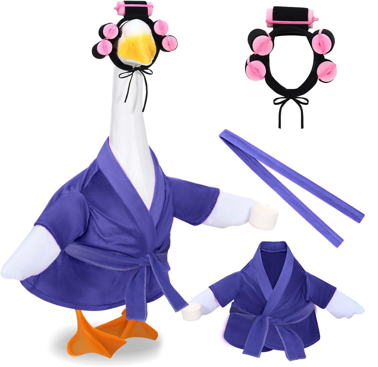 BDSHGRDH porch goose， Porch Goose Old Lady Outfit Creative Plastic Bathrobe with Curlers, Belt for Outdoor Garden Yard(Blue)