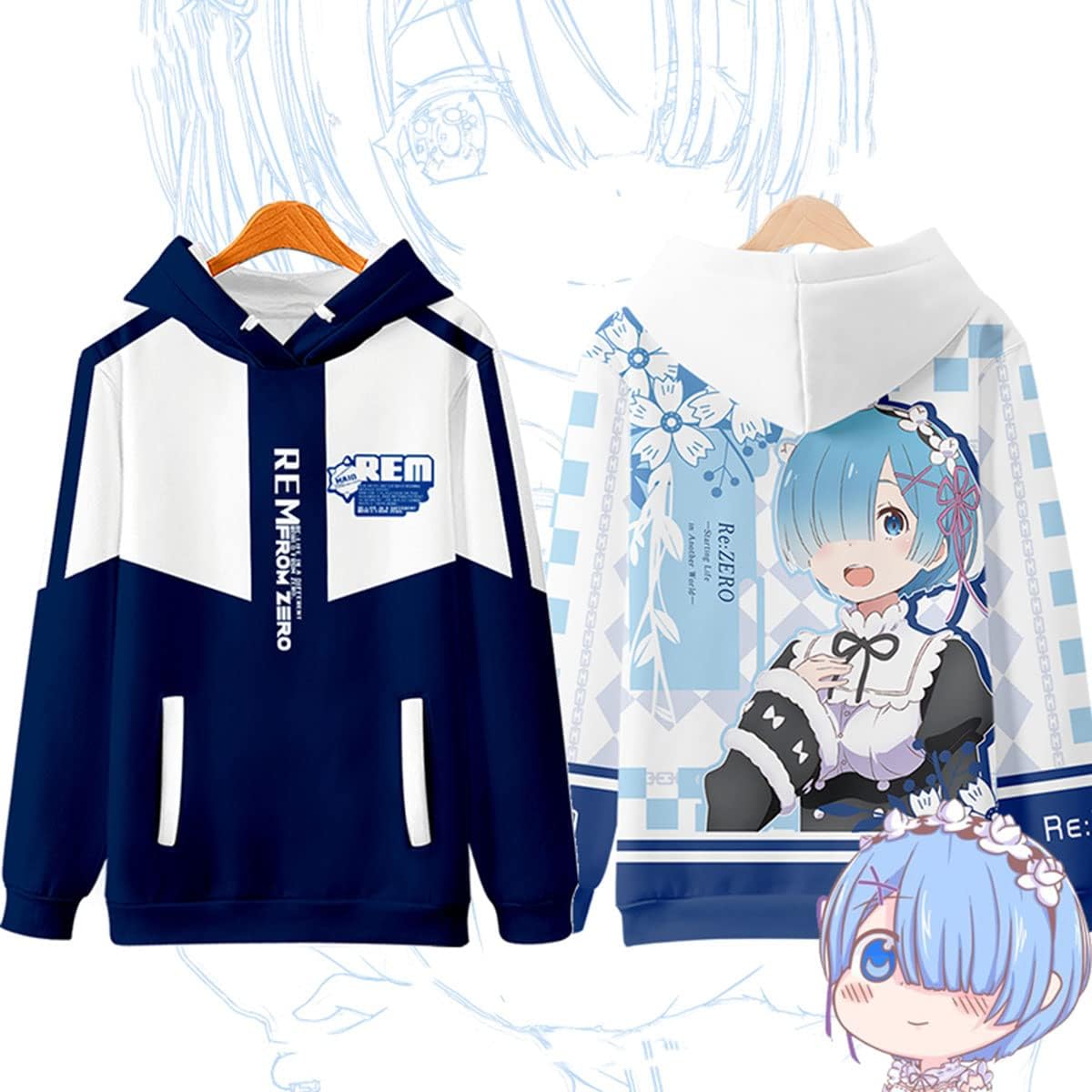 Re:ゼロから始まる異世界生活 レム ファスナー付きパーカー Amazon.co.jp: パーカー メンズ Re:ゼロから始める異世界生活