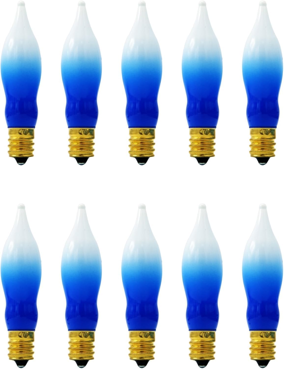 The Dreidel Company Menorah Bulbs, 10 Blue and White Electric Hanukkah Menorah Flame Shaped Replacement Bulbs (4-Pack, Total of 40)