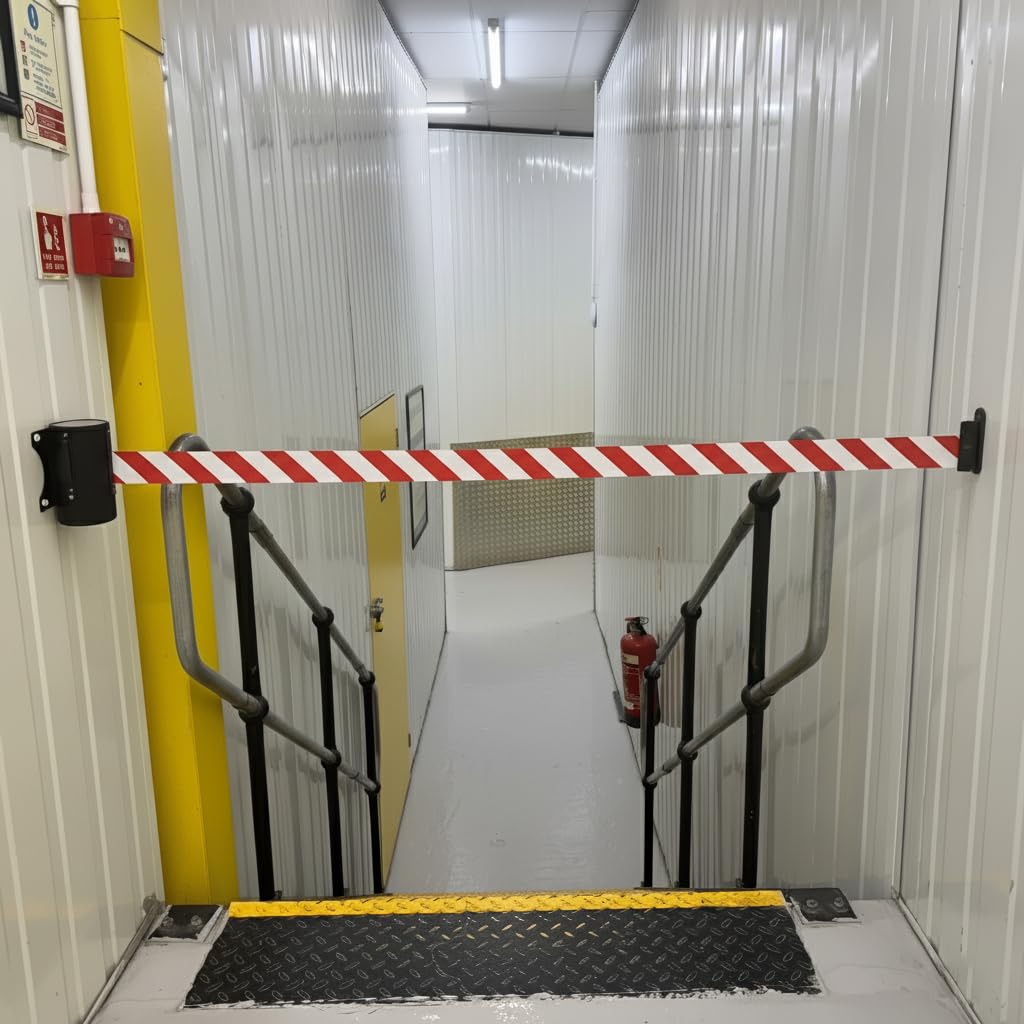 Barrière rétractable murale rouge/blanche de 2 m, cordon de sécurité pour barrière de file d'attente à dérouler