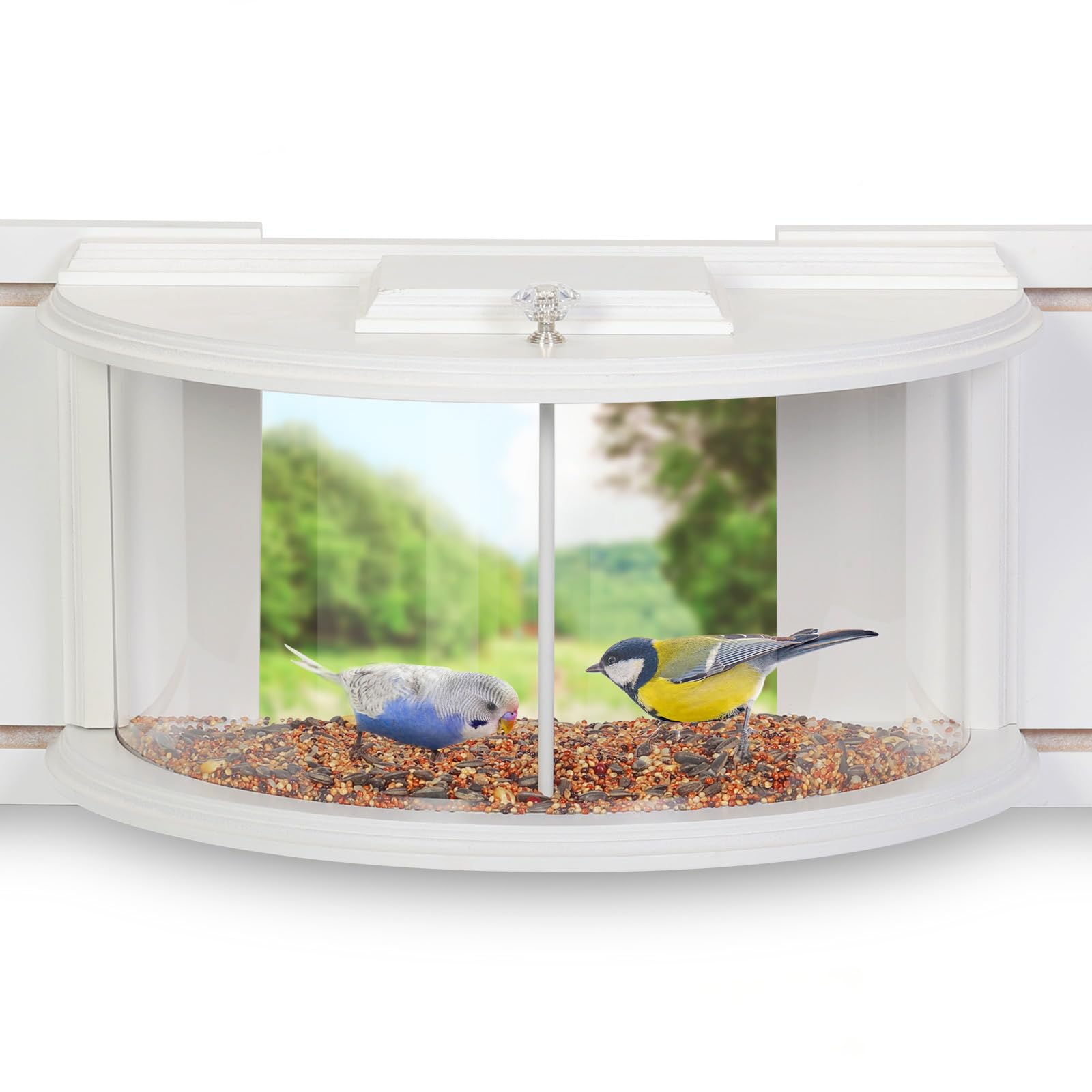 MIXXIDEA Window Bird Feeder, Wooden Bird Feeder with 180° Clear View, Durable in Window Bird Feeder with Easy-Refill Top, Easy to Assemble,Ideal Gift for Bird Lovers (White)