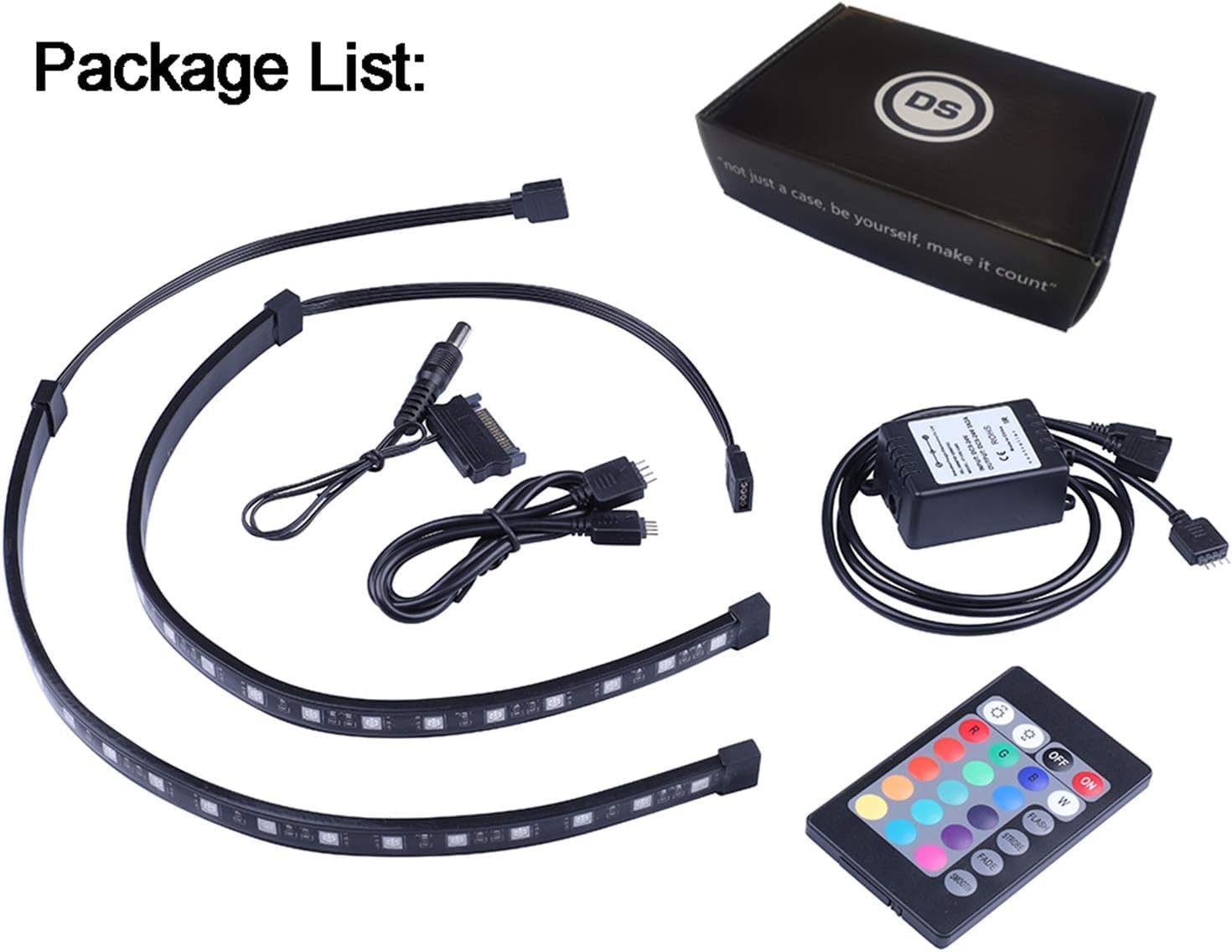 RGB LED Strip Computer Lighting via Magnet with Controller for Desktop Computer Case Mid Tower Full Tower (24Key Remote，2PK，30CM，R Series，RGB)