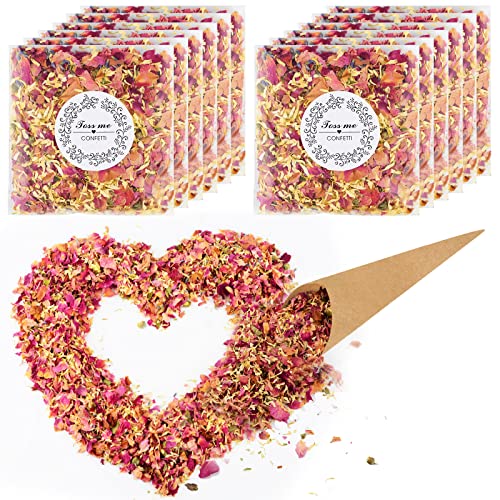 30 Stks Kraftpapier Confetti Kegels met 12 Zakken Gedroogde Rose Bloemblaadje Confetti Bruiloft Confetti Biologisch Afbreekbare Kegel Papers Party Gasten Levert