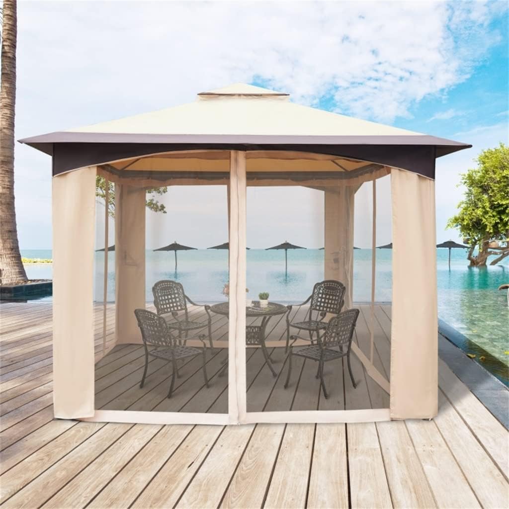 10' X12' Patio Gazebo Canopy with 2-Tier Soft Top Roof and Steel Frame,Outdoor Gazebo with Mesh Netting Sidewalls