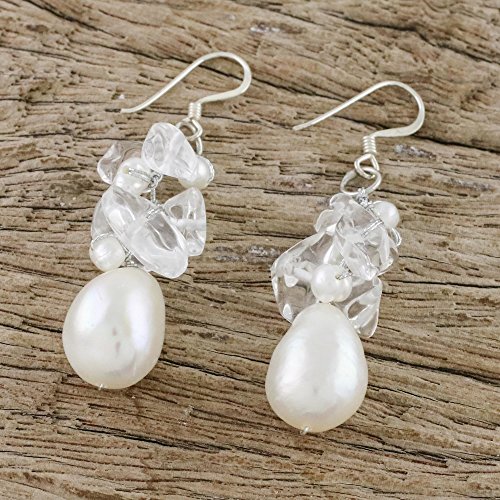 Novica Handmade Icicles - 925 Sterling Silver Pearl And Quartz Cluster Hook Earrings, Valentine Earrings, Silver Earrings For Women, Sterling Silver Earrings, Earrings For Women Earrings #TOP1