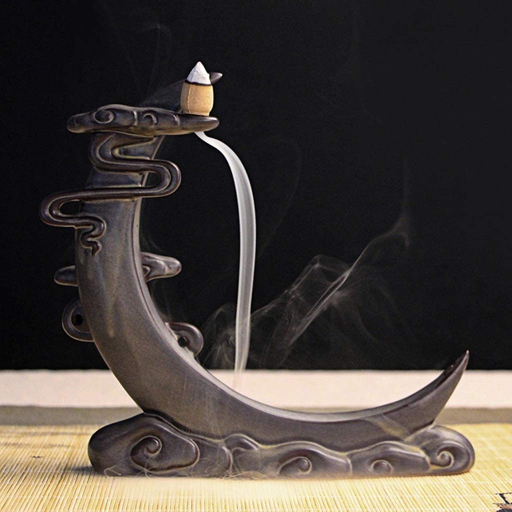 Fuentes de Incienso,Yoga Quemador De Incienso Creativo, Decoración del Hogar, Incensario En Forma De Luna, Incensario De Reflujo, Casa De Té, Artesanías, Cascada De Humo Zen