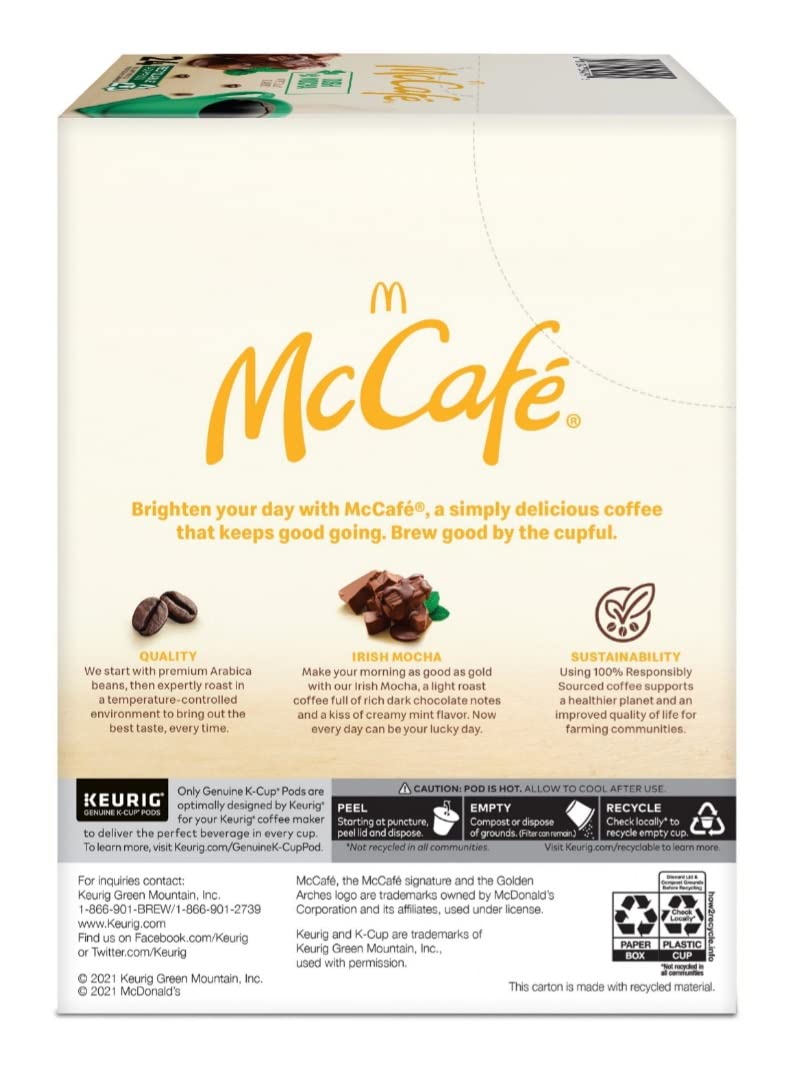 McCafe Irish Mocha Limited Edition Coffee K Cups - Pack of 2 Boxes - 24 K Cup Pods Per Box - 48 K Cups Total - For Use In Keurig Coffee Makers - Limited Edition McCafe Flavor