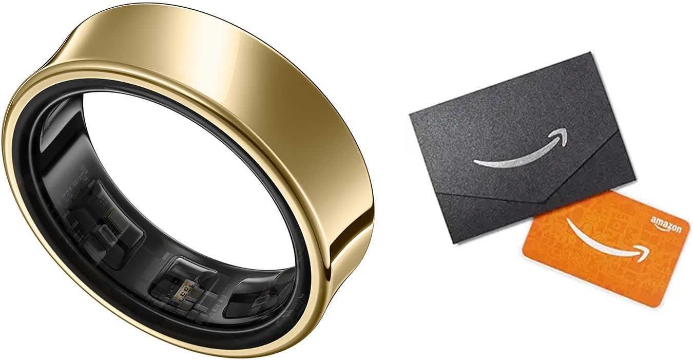 Galaxy Ring + $50 Amazon Gift Card, AI Smart Ring, Size First w/Sizing Kit, No App Subscription, Sleep Tracker, 6-Day Battery, Size 7, Titanium Gold [US Version, 1Yr Manufacturer Warranty]