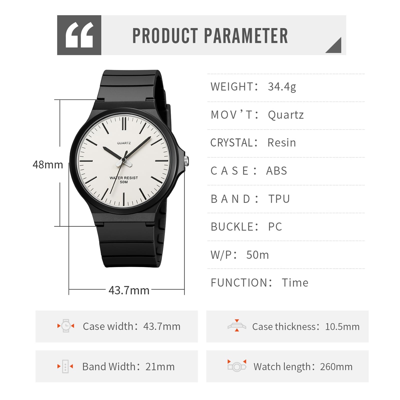 Reloj de pulsera unisex analógico de cuarzo para hombre, minimalista, resistente al agua, 5 ATM, relojes clásicos simples, para hombre, mujer, adolescente, deportivo