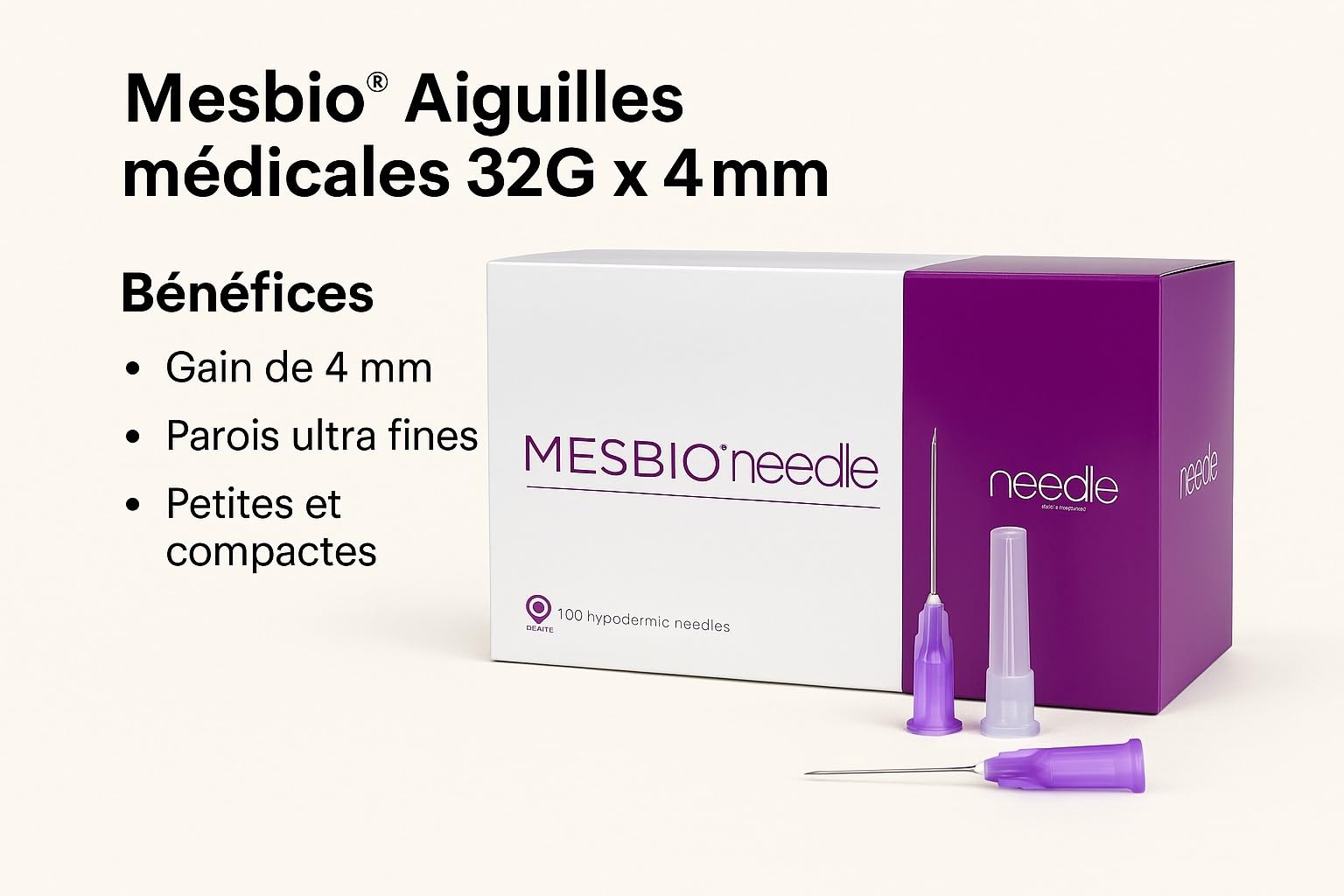 Igła medyczna 32G x 4mm – opakowanie 100 sterylnych igieł do mikroneedlingu, mikroigłowanie do twarzy, igła do strzykawki medycznej, do wstrzykiwań i higieny mikroneedlingu