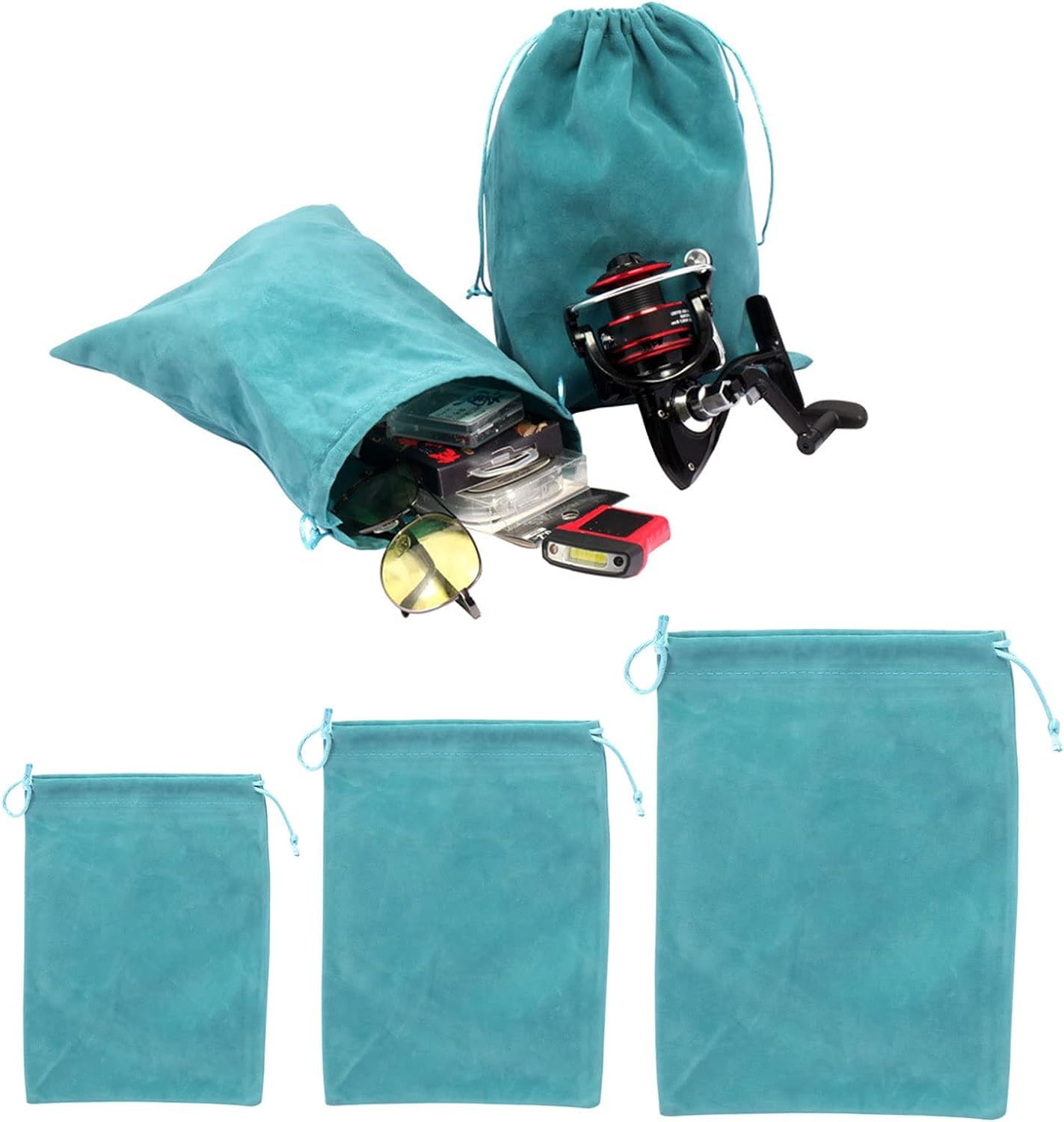 Jowxsx Green Large Drawstring Fishing Reel Storage Pouch Bag Portable Protect Tackle Fishing Gear Accessory Drawstring Bag Protectors Fishing Reel Pouch