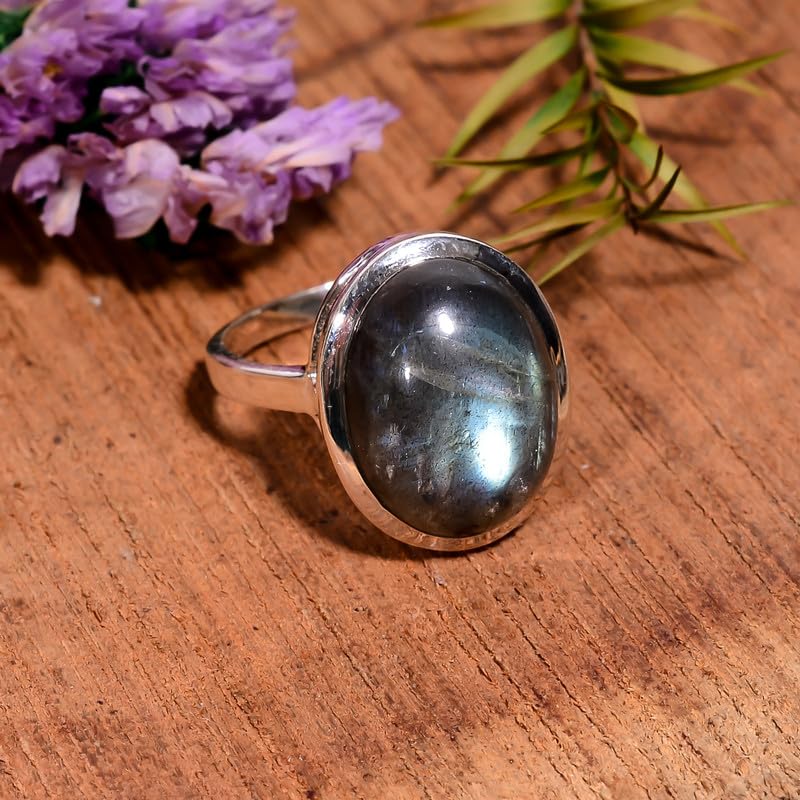 Bague de déclaration argent cabochon ovale labradorite naturelle - 5