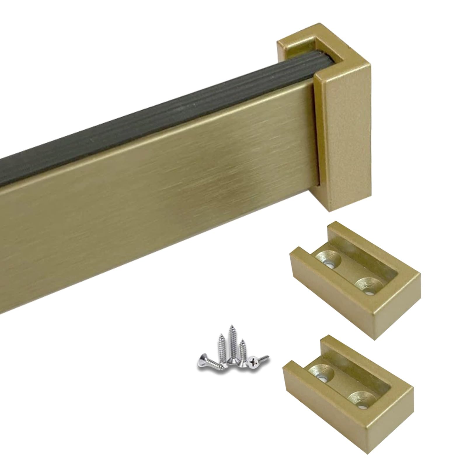 Heavy Duty Closet Rod, Customizable Hanging Rods & Aluminum Clothe Garment Bar with Flange Set, Cuttable Wardrobe Poles for Laundry/Balcony/RV(Gold,Closet Width 50cm/19.7")