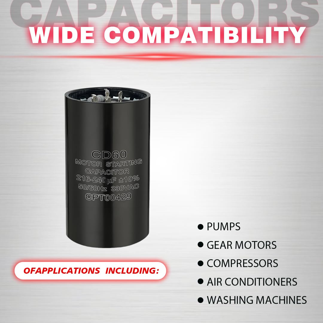 Upgraded Version 216-240uF ±10% 330VAC Round Start/Run Capacitor | Enhanced Replacement for CPT1881 / CPT00429 | Improved Stability for AC Compressor & Heat Pump Units (2.55Inches)
